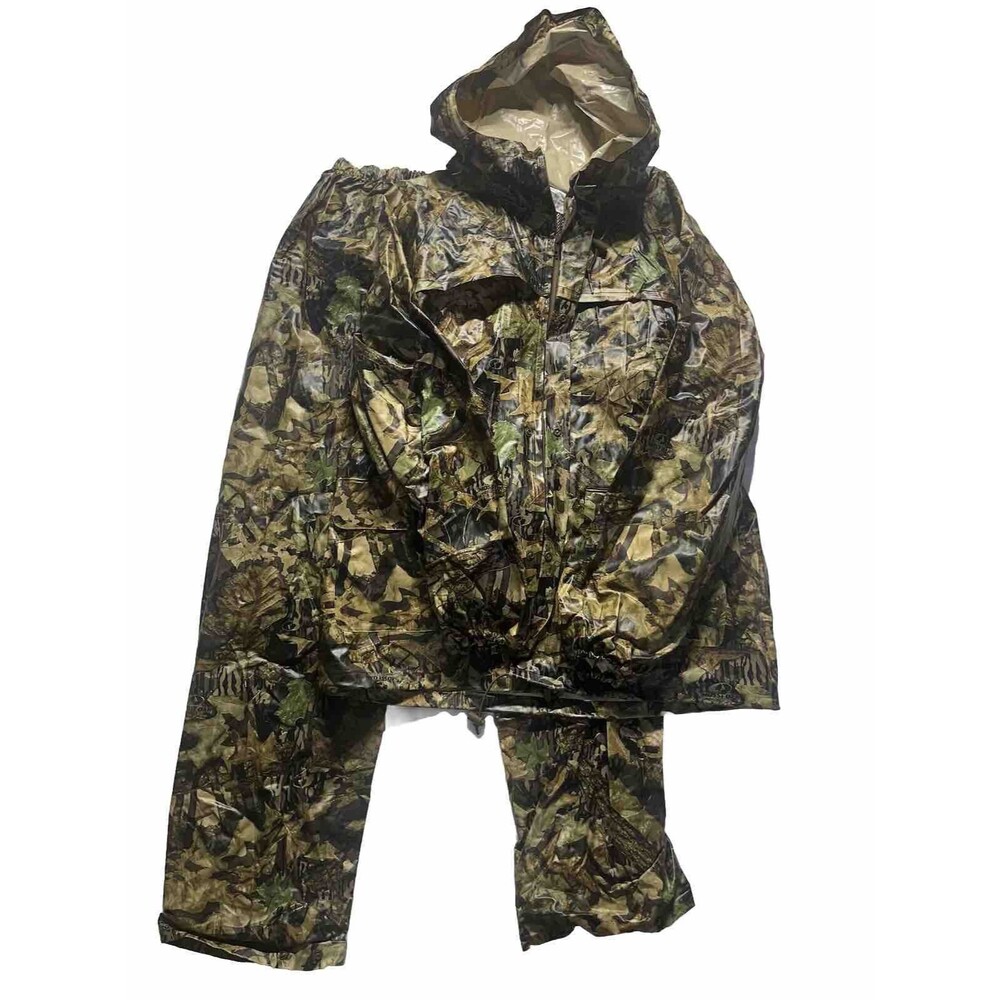 Vintage Jerzees Outdoors Mossy Oak Camo Suit Jacket And Pants Water Proof Large